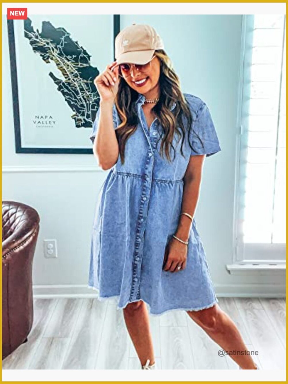 Short Sleeve Button Down Flowy Tiered Babydoll Denim Dress - Picture 6 of 7